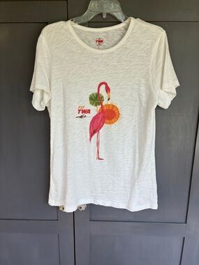 TWA Flamingo Graphic Tee - White with Pink & Orange Print large